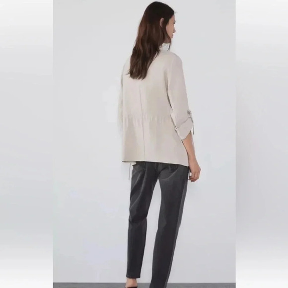 Zara Open Front Drawstring Waterfall Blazer Jacket in Beige size XS - Picture 4 of 16